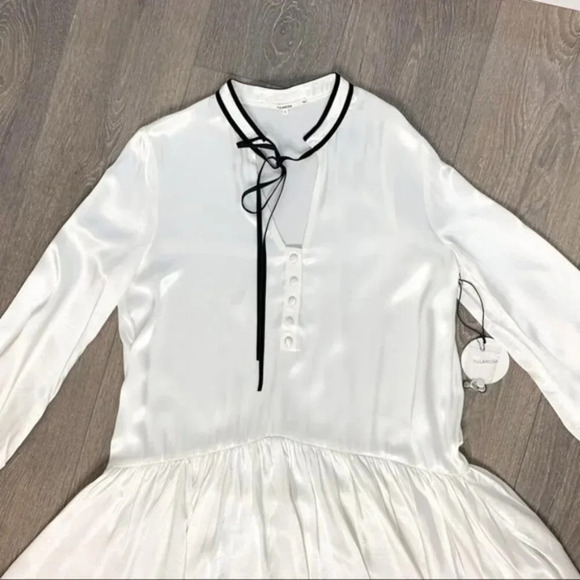 Revolve Tularosa Malia Mini Dress Shift Ivory Neck Tie Ruffle flare Sleeve XS - Picture 10 of 16